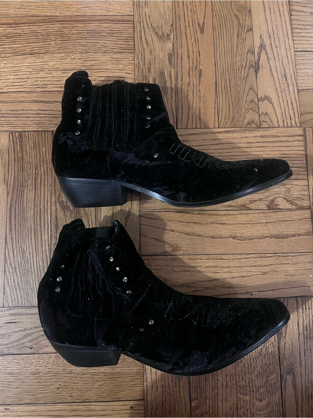 Black Velvet Western Ankle Boots